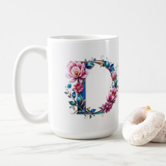 Letter D Coffee Tasse - Blumendesign für Geschenke (Mit Donut)