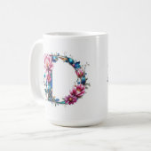 Letter D Coffee Tasse - Blumendesign für Geschenke (Vorderseite Links)