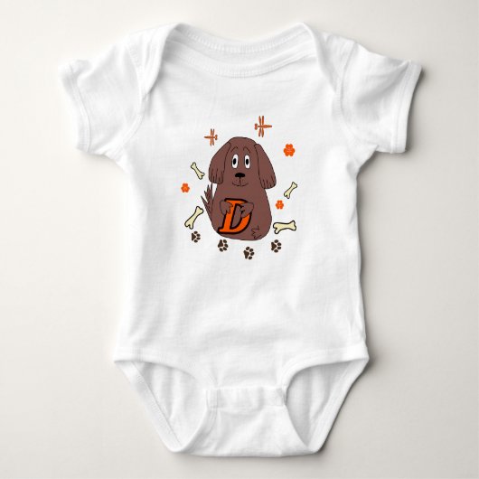 Letter D Dog Baby Bodysuit | Süße Tier Alphabet Baby Strampler (Vorderseite)