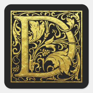 Letter D First Letter Imitate Gold Black Quadratischer Aufkleber