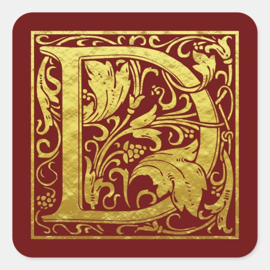 Letter D First Letter Imitate Gold Red Quadratischer Aufkleber (Vorderseite)