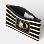 Letter D Floral Monogramm Schwarz-weiße Streifen Zubehörtasche (Offen)