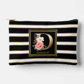 Letter D Floral Monogramm Schwarz-weiße Streifen Zubehörtasche (Vorderseite)