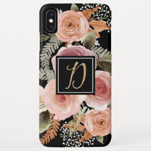 Letter D Gold Black Watercolor Floral Monogram Case-Mate iPhone Hülle
