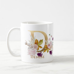 Letter D - Gold Floral Name Schwesterkollege Freun Kaffeetasse