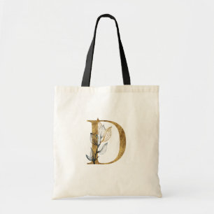 *~* Letter D Gold Monogramm erste schwarze Blätte Tragetasche