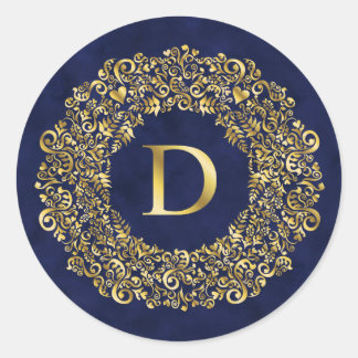 Letter D golden Damask Pattern Runder Aufkleber
