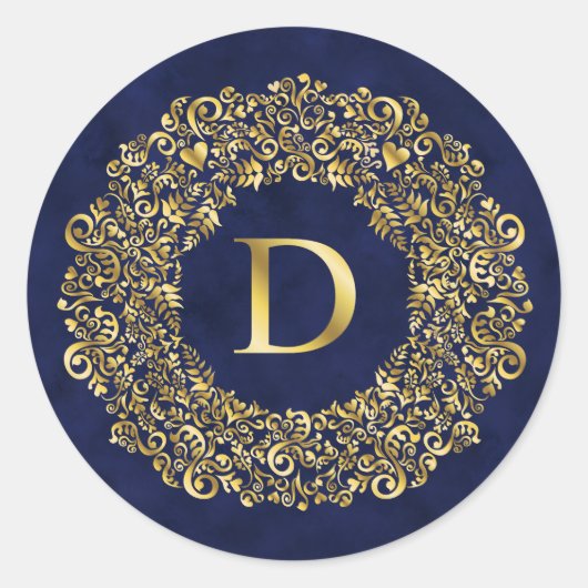 Letter D golden Damask Pattern Runder Aufkleber (Vorderseite)