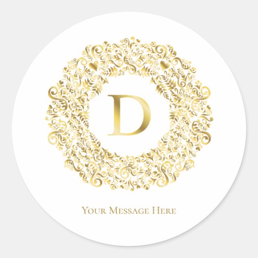Letter D golden Damask Pattern Runder Aufkleber (Vorderseite)