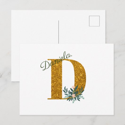 Letter D Golden Monogramm Postkarte (Vorne/Hinten)