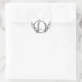 Letter D Initial Monogram mit Angel Wings & Halo Herz-Aufkleber (Tasche)