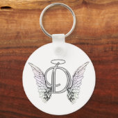 Letter D Initial Monogram mit Angel Wings & Halo Schlüsselanhänger (Vorderseite)