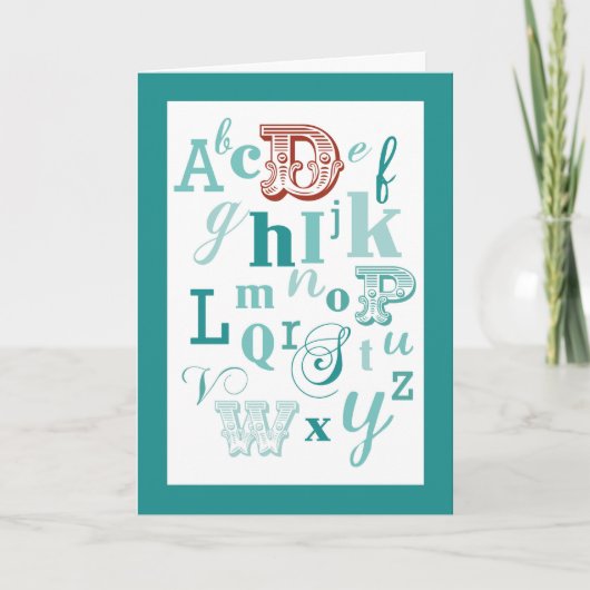 Letter D Initial Name Alphabet Birthday Teal & Red Karte (Vorderseite)
