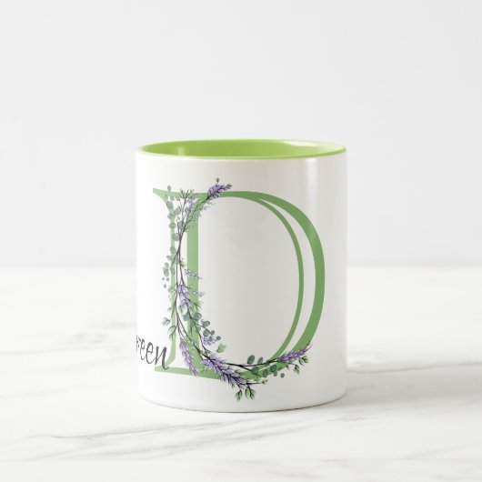 Letter D Lavender Eucalyptus mit Monogramm Zweifarbige Tasse (Mittel)