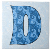 Letter D - Mit Monogramm blaues Paisley, 1,5 cm Ti Fliese (Vorderseite)