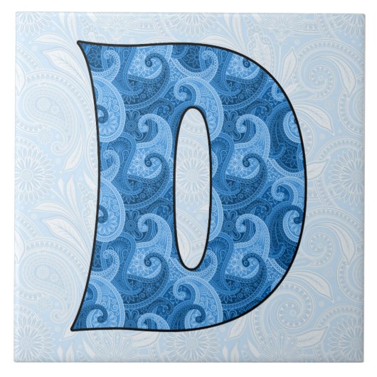 Letter D - Mit Monogramm blaues Paisley, 1,5 cm Ti Fliese (Vorderseite)