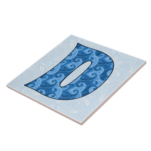 Letter D - Mit Monogramm blaues Paisley, 1,5 cm Ti Fliese (Seite)