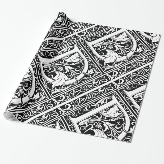 Letter D mittelalterliche Monogram Art Nouveau Geschenkpapier (Ungerollt)