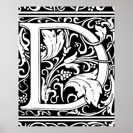 Letter D mittelalterliche Monogram Art Nouveau Poster (Vorne)