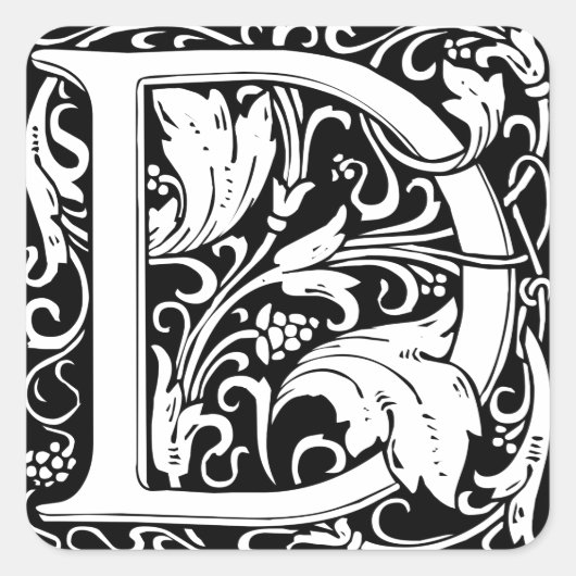 Letter D mittelalterliche Monogram Art Nouveau Quadratischer Aufkleber (Vorderseite)