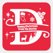 Letter D Monogram Anfangsname Familienname Gruß Quadratischer Aufkleber (Vorderseite)