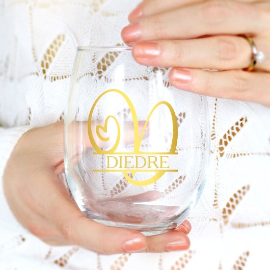 Letter D Monogram Bridesmaid Geschenk, Modernes El Weinglas Ohne Stiel