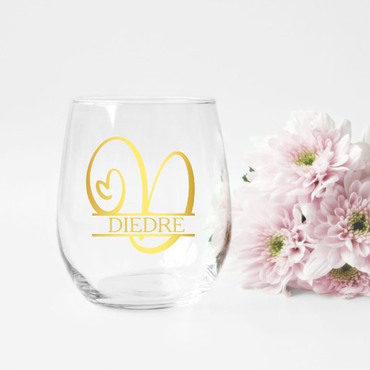 Letter D Monogram Bridesmaid Geschenk, Modernes El Weinglas Ohne Stiel