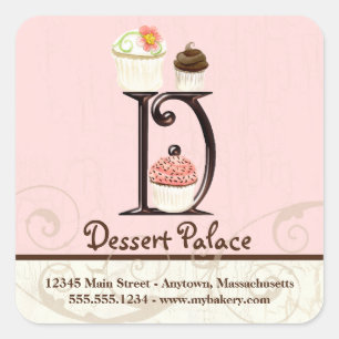 Letter D Monogram Cupcake Logo Business-Aufkleber Quadratischer Aufkleber