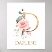 Letter D Monogram Pink Peach Rose Kinderzimmer Pos Poster (Vorne)