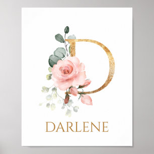 Letter D Monogram Pink Peach Rose Kinderzimmer Pos Poster