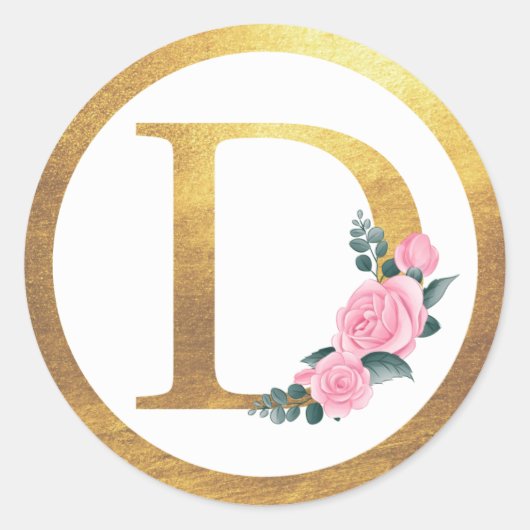 Letter D Monogram Roses Floral & Elegant Gold Runder Aufkleber (Vorderseite)
