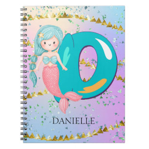 Letter D Monogram Watercolor Niedliches Mermaid-Ki Notizblock