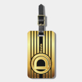 Letter D monogramm Gepäckanhänger Gold Streifen Sc (Vorderseite vertikal)