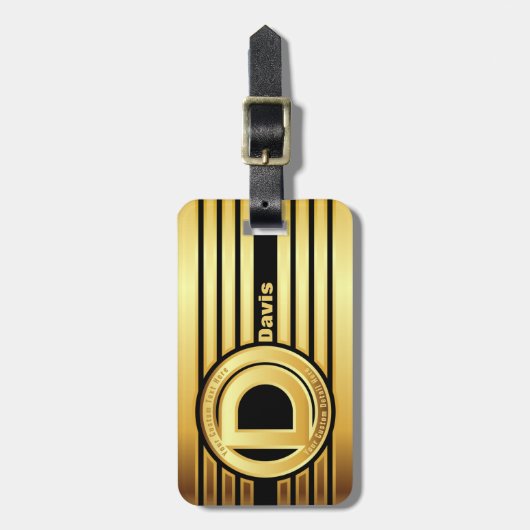 Letter D monogramm Gepäckanhänger Gold Streifen Sc (Vorderseite vertikal)