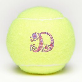 Letter-D-Monogramm-Mädchen personalisierte Doodart Tennisbälle
