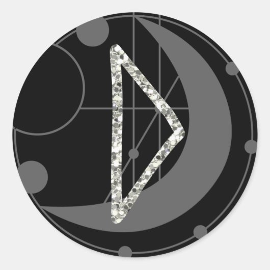 Letter D Rune Rune Monogram Geometric Moon Black Runder Aufkleber (Vorderseite)