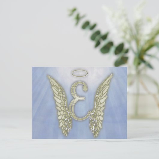 Letter E Angel Monogram Postkarte (Stehend Vorderseite)