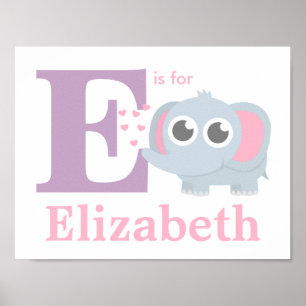 Letter E Baby Elephant mit Liebe Girls Zimmerdekor Poster