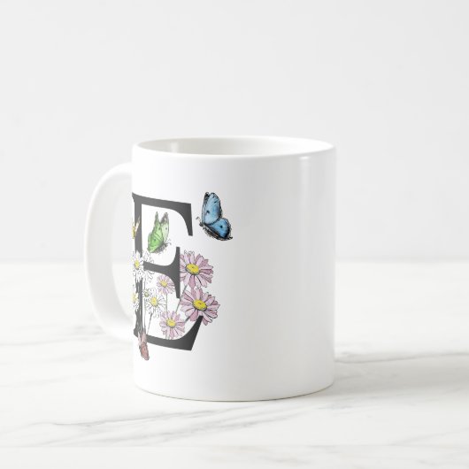 Letter E Botancolate Butterfly Monogram Kaffeetasse (Vorderseite Links)