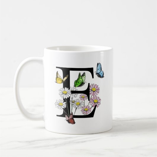 Letter E Botancolate Butterfly Monogram Kaffeetasse (Links)