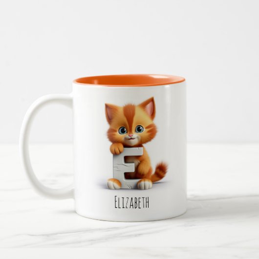 Letter E Cat Alphabet Monogram Coffee Tasse (Links)
