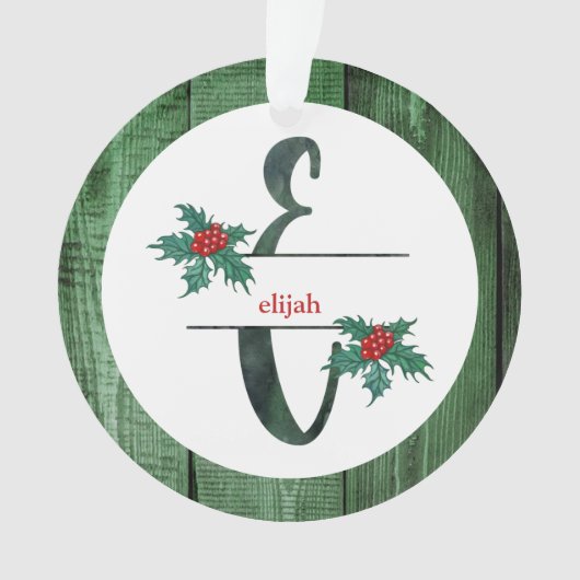 *~* Letter E Christmas FOTO Rustikales Holz AP44 Ornament (Vorderseite)