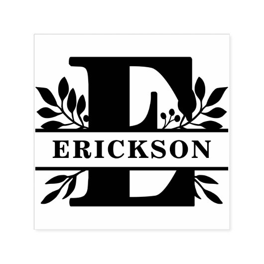 Letter E Classic Foliage Family Name Monogram Permastempel (Design)