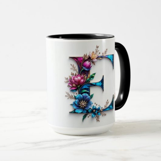 Letter E Coffee Tasse - Blumendesign für Geschenke (VorderseiteRechts)