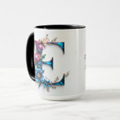 Letter E Coffee Tasse - Blumendesign für Geschenke (Vorderseite Links)