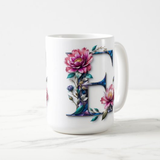 Letter E Coffee Tasse - Blumendesign für Geschenke (VorderseiteRechts)
