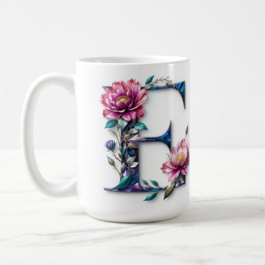 Letter E Coffee Tasse - Blumendesign für Geschenke (Links)