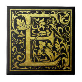 Letter E First Letter Imitat Gold Black Fliese (Vorderseite)