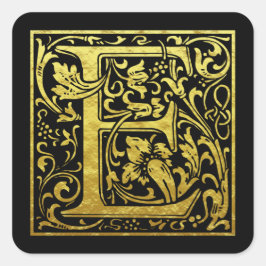 Letter E First Letter Imitate Gold Black Quadratischer Aufkleber