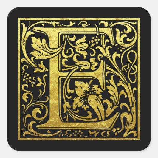 Letter E First Letter Imitate Gold Black Quadratischer Aufkleber (Vorderseite)